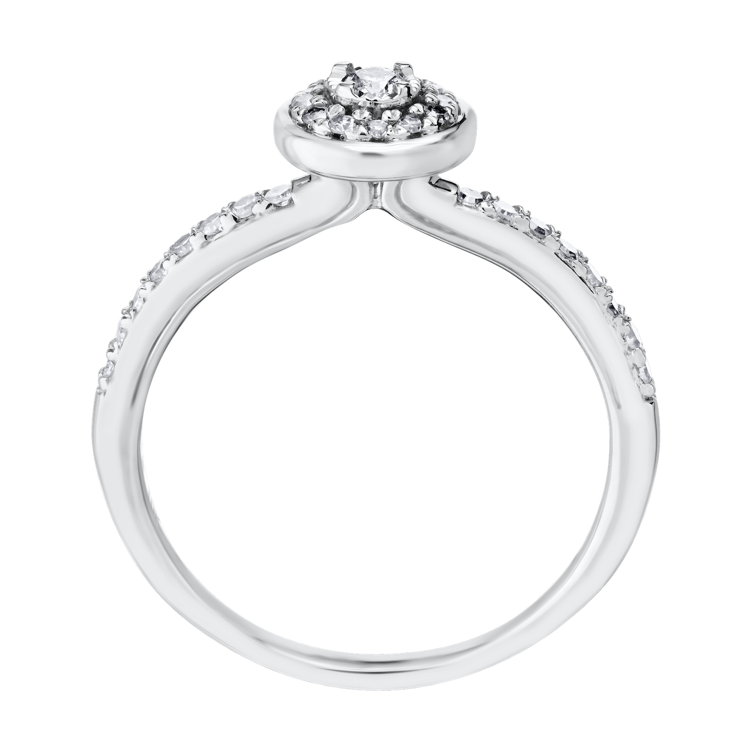 10K White Gold Ring Miracle Plate with Halo Bead Set Shoulders Diamond 0.25 Ctw