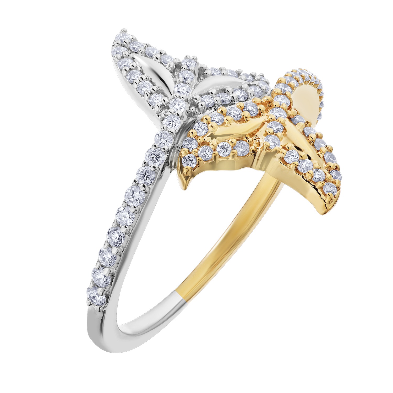 OCEANITY &trade; 14k Two Tone Ring Pave Set Whale Tail Bypass Diamond 0.33 Ctw