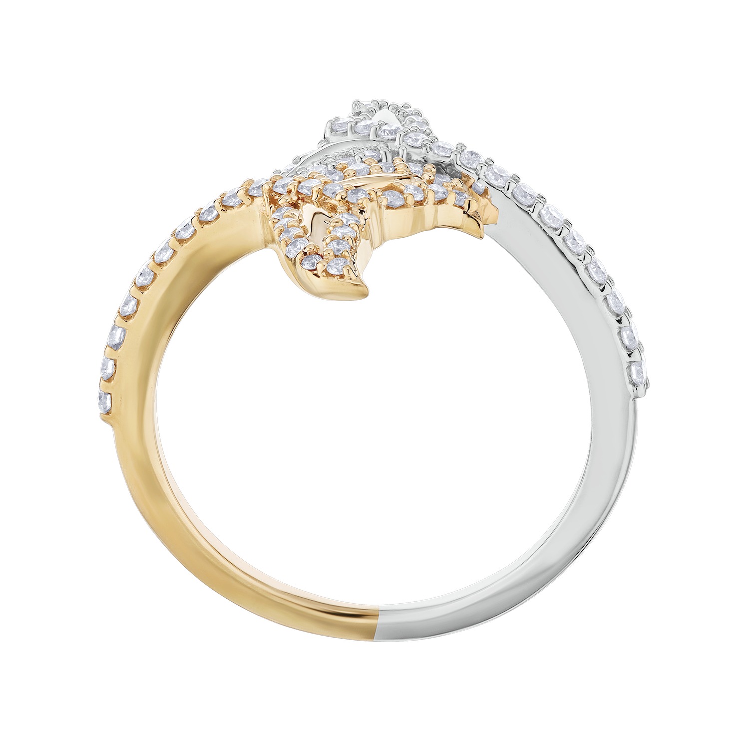 OCEANITY &trade; 14k Two Tone Ring Pave Set Whale Tail Bypass Diamond 0.33 Ctw
