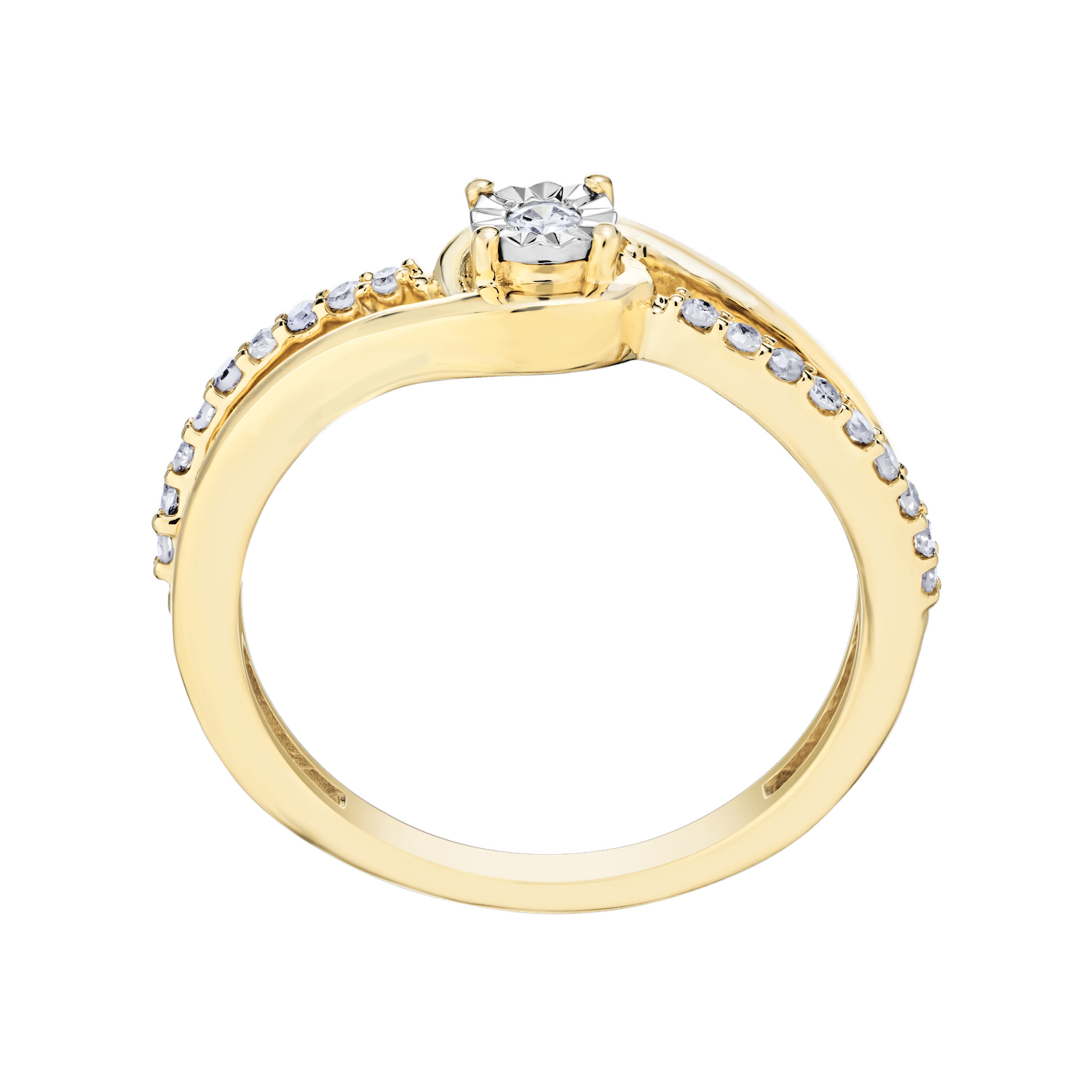 10K Yellow Gold Ring Polished & Bead Set Bypass Miracle Plate Center Diamond 0.15 Ctw