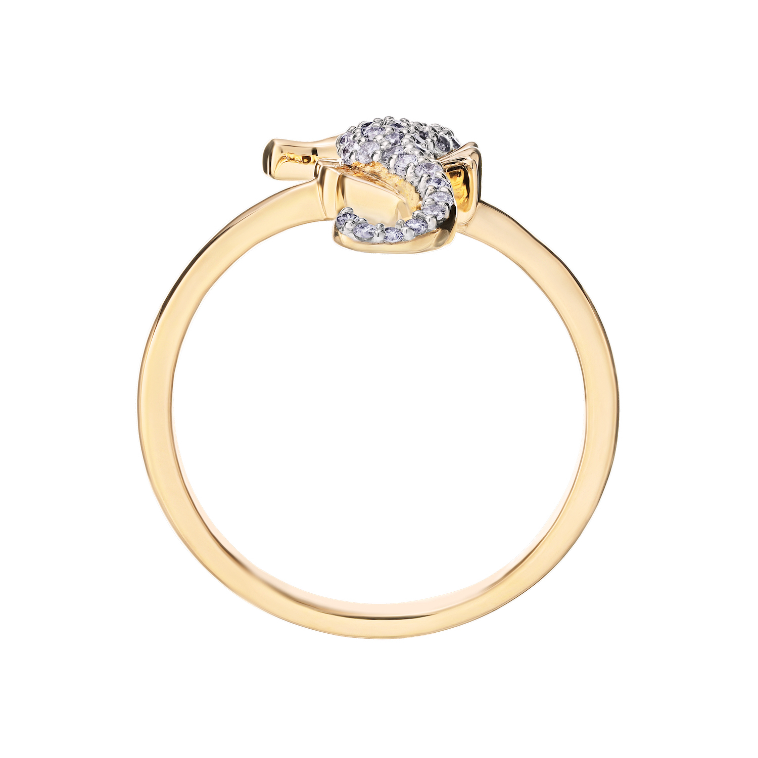 OCEANITY &trade; 14k Yellow Gold Ring Pave Seahorse on Plain Shank Diamond 0.20 Ctw