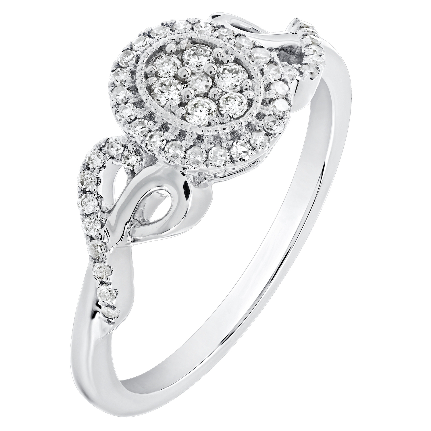 10K White Gold Ring Oval Shape Pave Center Halo Scroll Shoulders Diamond 0.25 Ctw