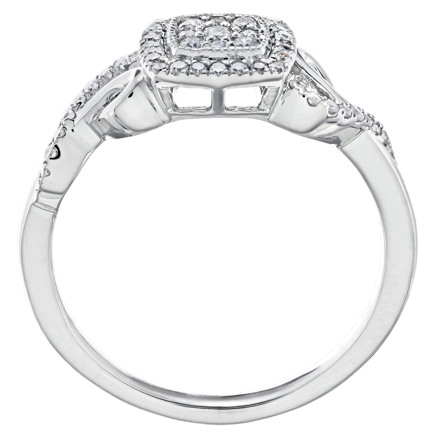 10K White Gold Ring Oval Shape Pave Center Halo Scroll Shoulders Diamond 0.25 Ctw