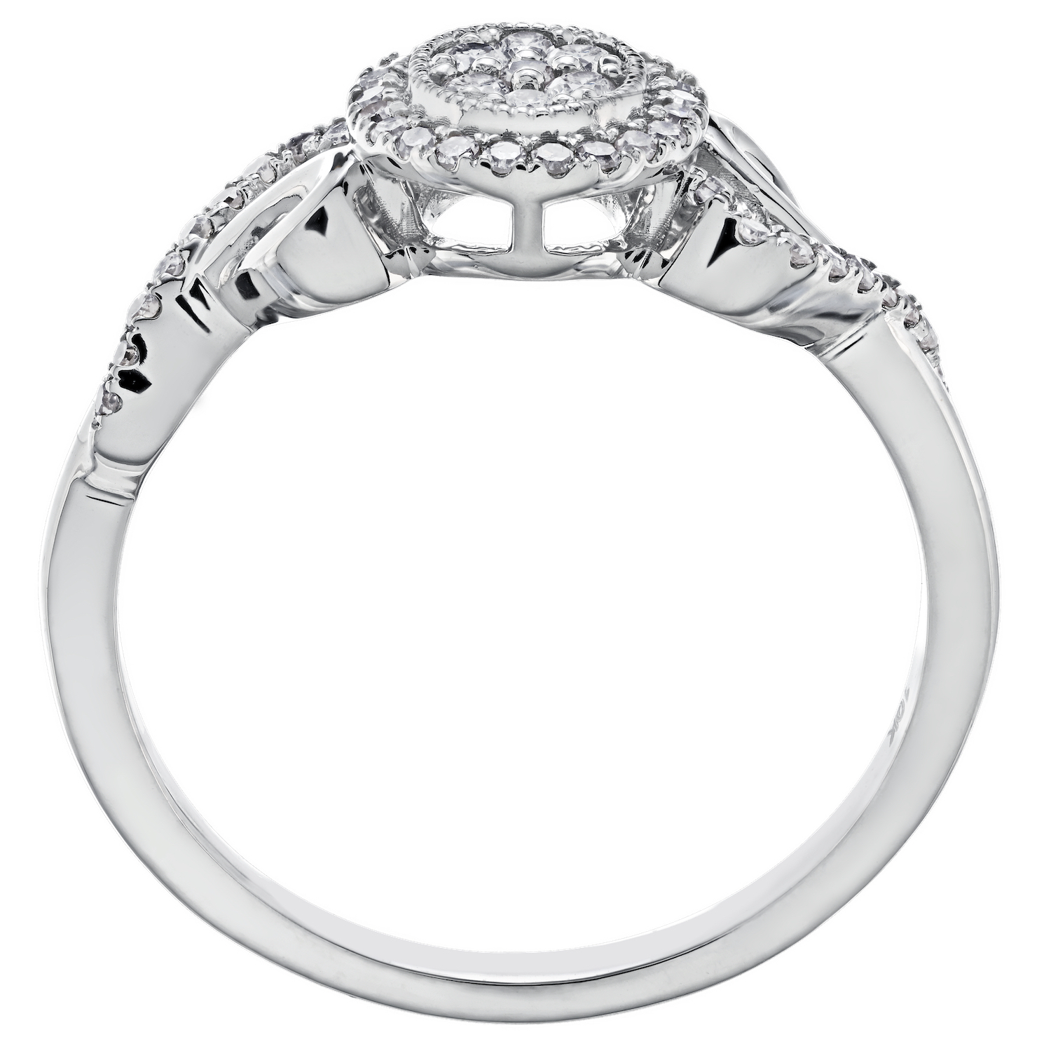 10K White Gold Ring Square Cushion Shape Pave Center Halo Scroll Shoulders Diamond 0.25 Ctw
