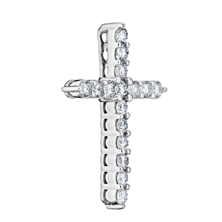 14K White Gold Pendant Diamond Cross Shared Prong Hidden Bail Diamond 3.00 Ctw