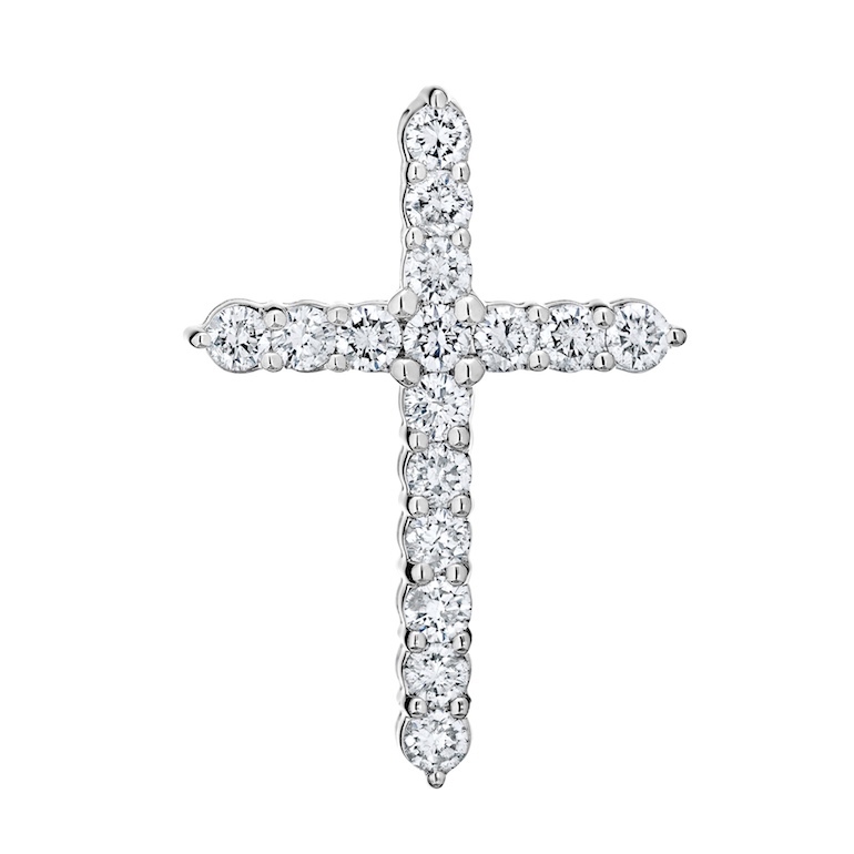 14K White Gold Pendant Diamond Cross Shared Prong Hidden Bail Diamond 0.75 Ctw