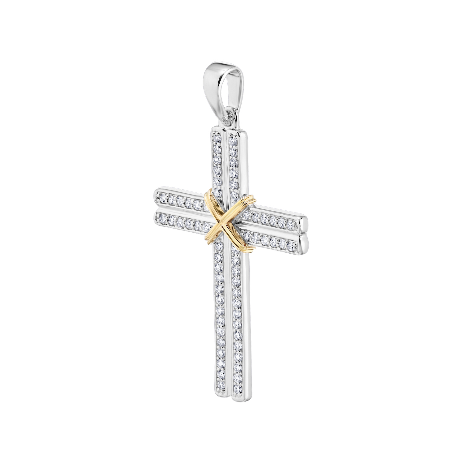 14K Two Tone Pendant 2 Rows Pave Contrast X Center Diamond 0.33 Ctw