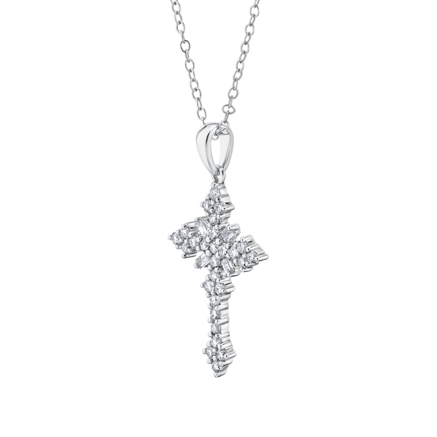 14K White Gold Pendant Gothic Style with Bail Diamond 0.50 Ctw