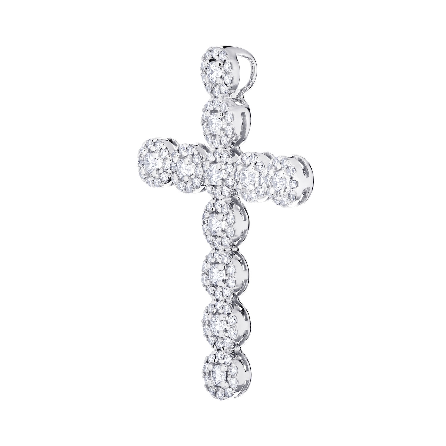 14K White Gold Pendant Cross with Joined Clusters Diamond 1.00 Ctw