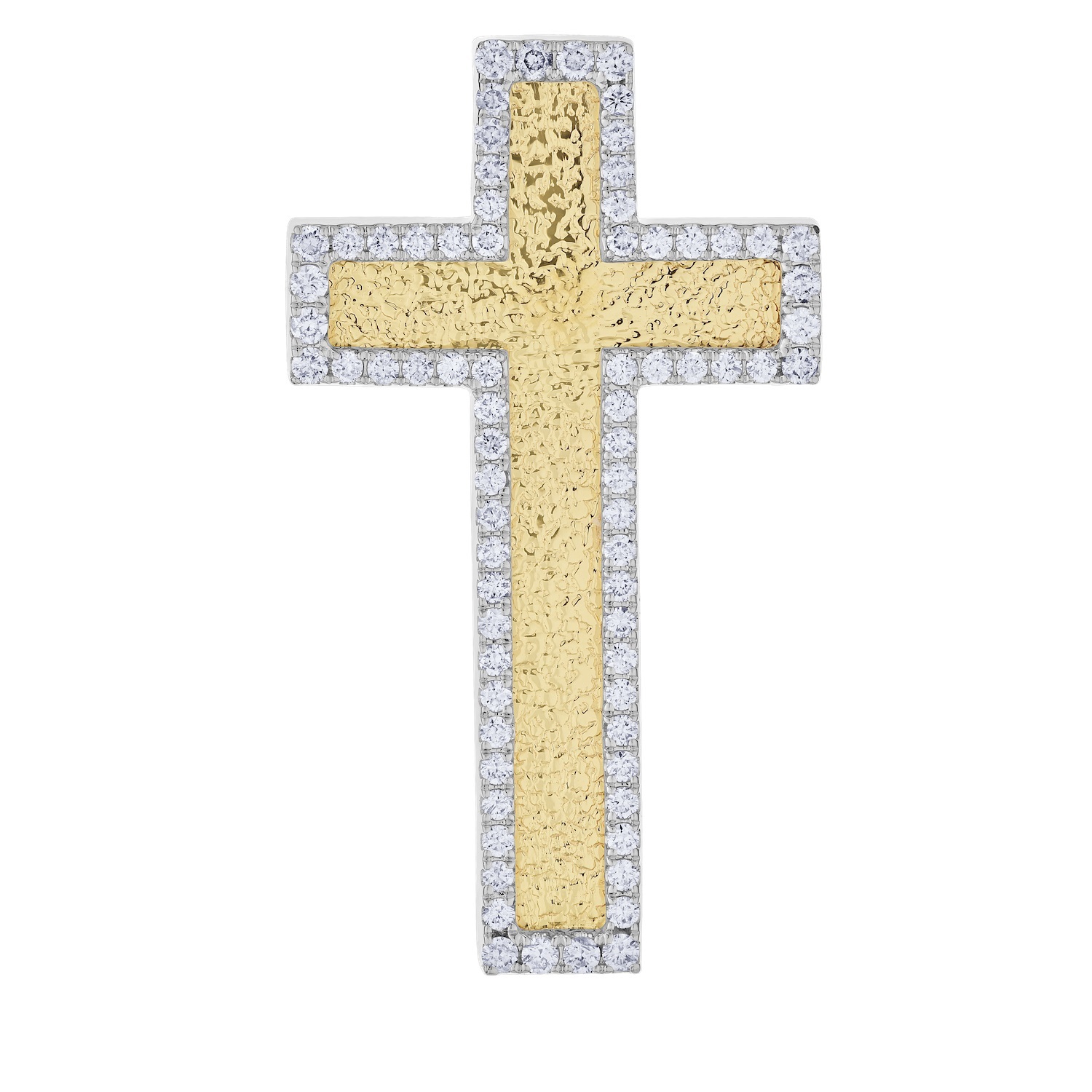 Textura&trade; 14K Two Tone Textured Gold Cross with Halo Surround Diamond 0.65 Ctw
