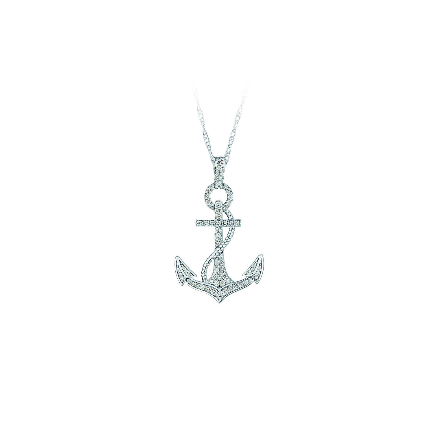 BluSea&trade; 14k White Gold Pendant Pave Set Anchor with Twisted Wire Rope Diamond 0.50 Ctw