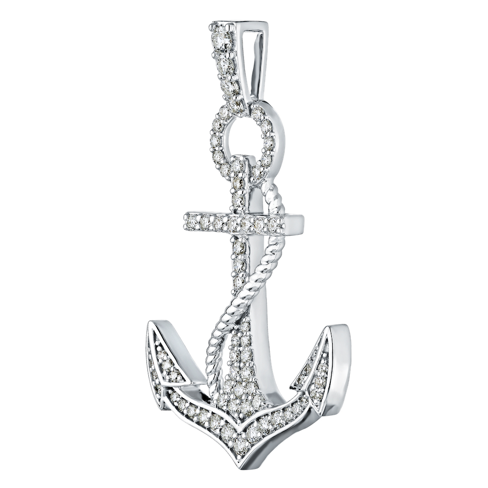 BluSea&trade; 14k White Gold Pendant Pave Set Anchor with Twisted Wire Rope Diamond 0.50 Ctw