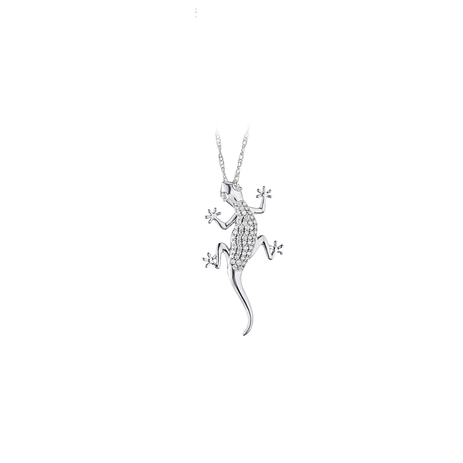 ZooLightful&trade; 14K White Gold Pave Lizard with Polished Head & Paws Pendant Diamond 0.25 Ctw