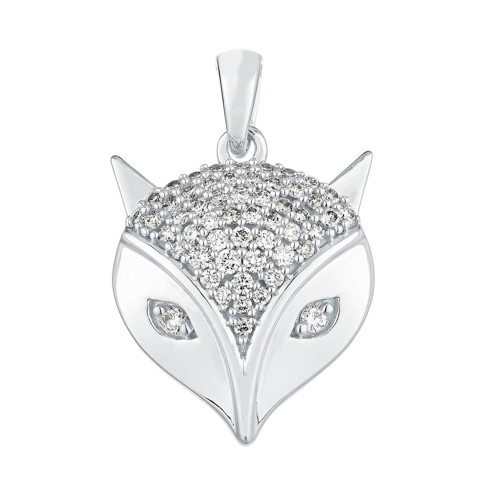 ZooLightful&trade; 14K White Gold Stylized Fox Head Pave Center Pendant Diamond 0.25 Ctw