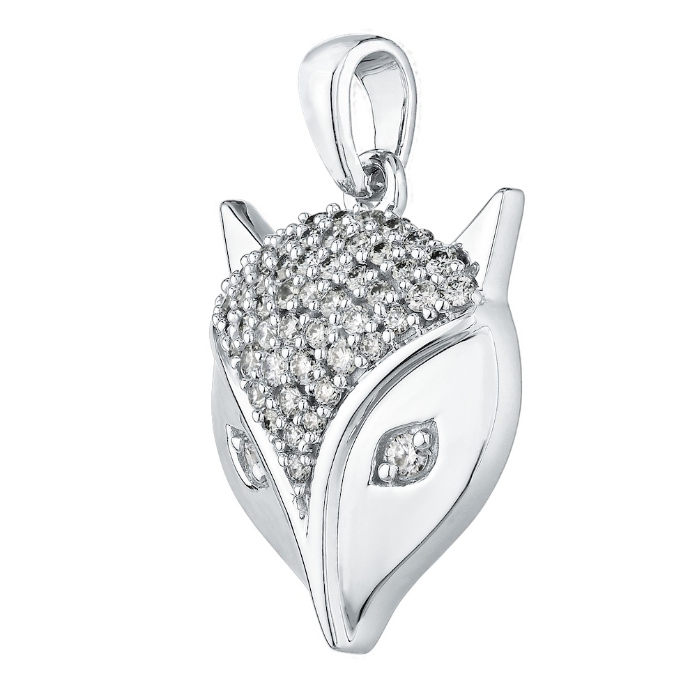 ZooLightful&trade; 14K White Gold Stylized Fox Head Pave Center Pendant Diamond 0.25 Ctw