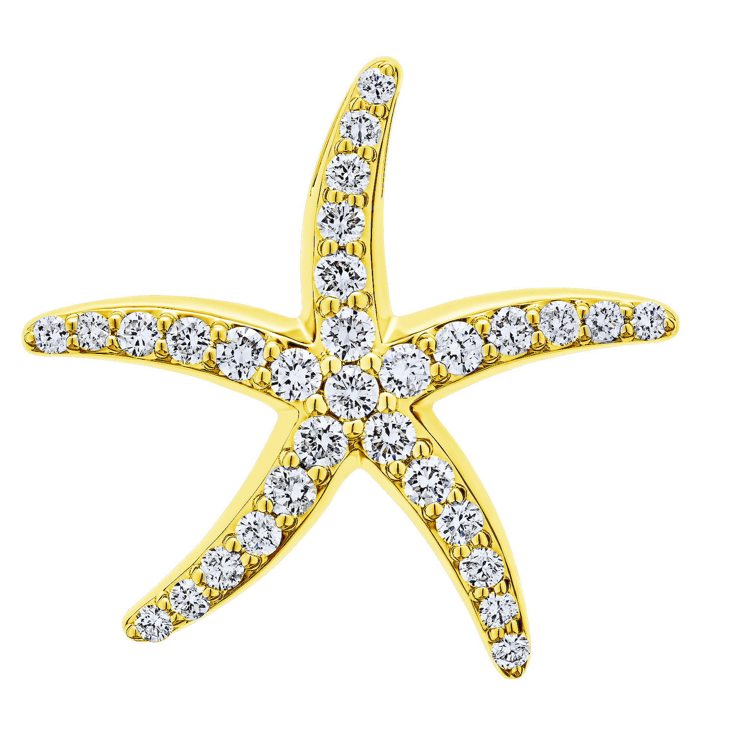 OCEANITY &trade; 14k Yellow Gold Pendant Pave Set Starfish with Polished Bail Diamond 0.25 Ctw