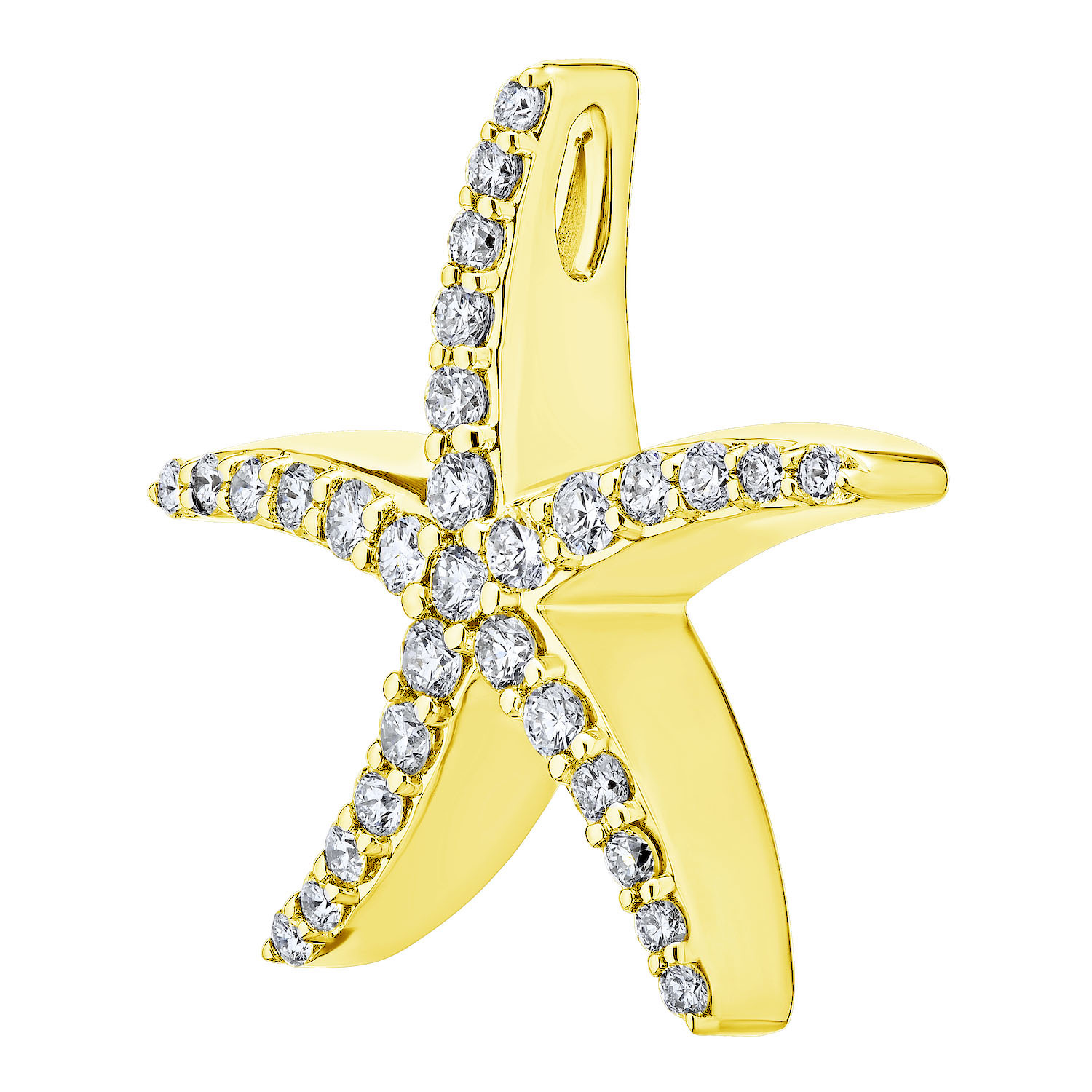 OCEANITY &trade; 14k Yellow Gold Pendant Pave Set Starfish with Polished Bail Diamond 1.50 Ctw