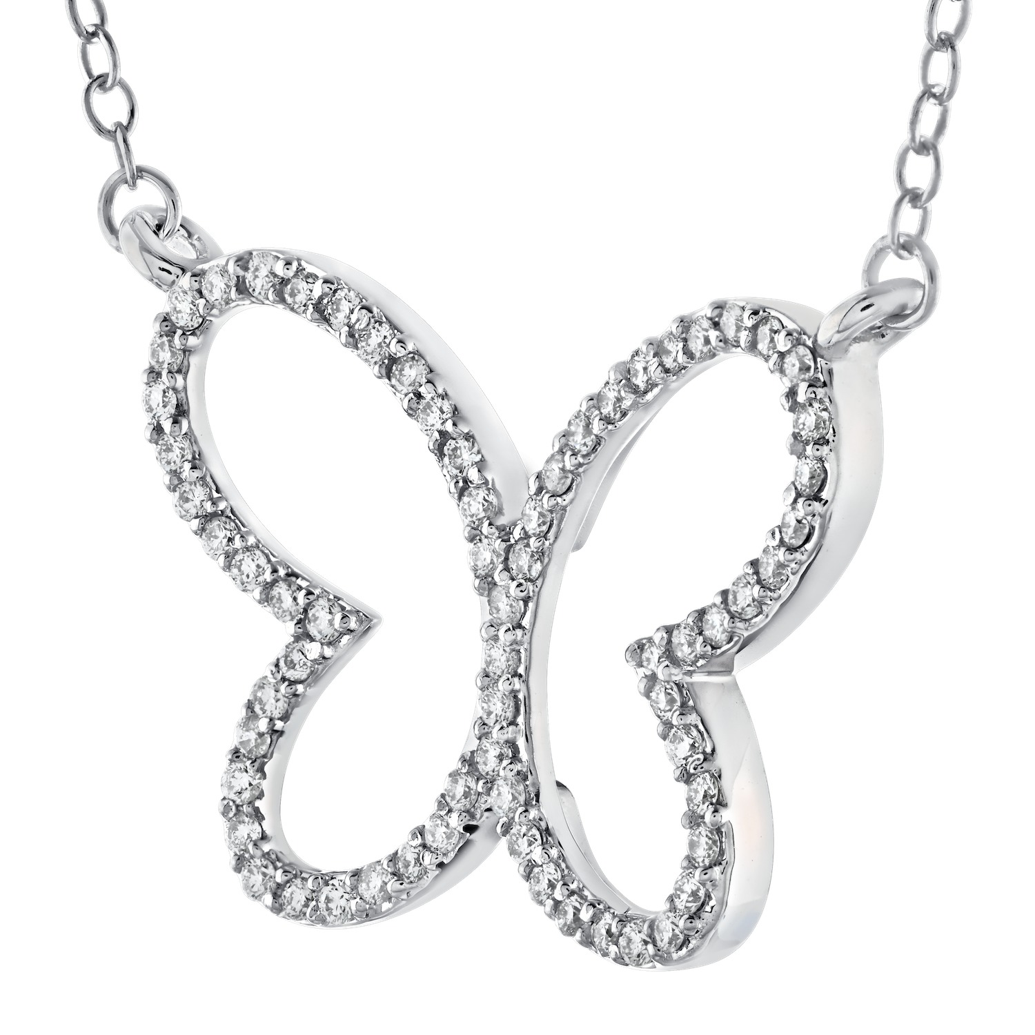 ZooLightful&trade; 14K White Gold Cutout Pave Butterfly Necklace Diamond 0.25 Ctw