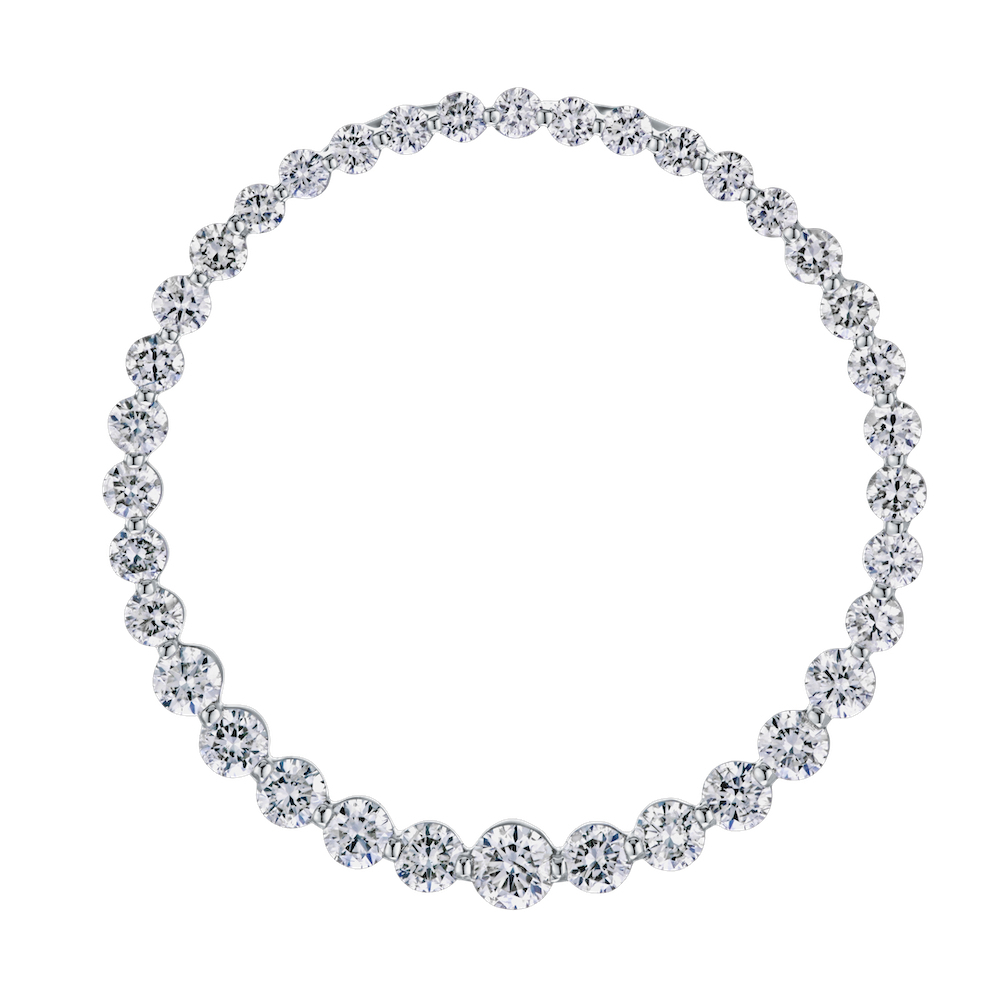 14K White Gold Pendant Graduating Circle with Attached Chain Diamond 0.50 Ctw