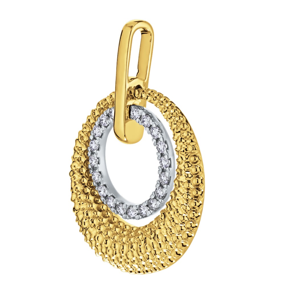 Textura&trade; 14K Two Tone Textured Circle Thicker Bottom Inner Circle Pave Set Diamond 0.20 Ctw