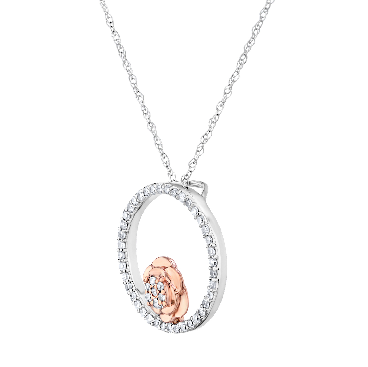 10K Two Tone Pendant Pave Circle with Polished Rose Diamond 0.20 Ctw