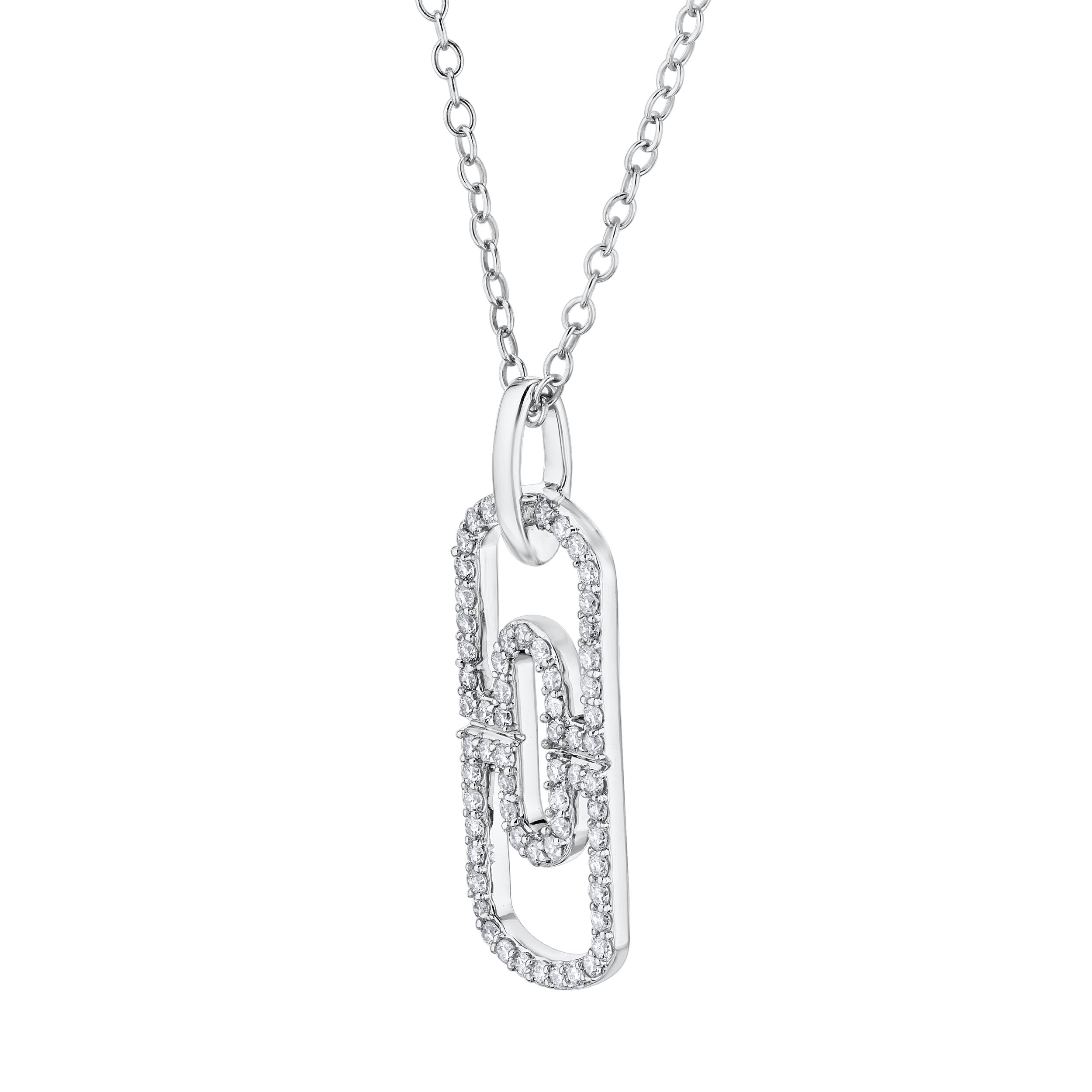 14K White Gold Pendant Dog Tag Shape Paper Clip Center Diamond 0.25 Ctw