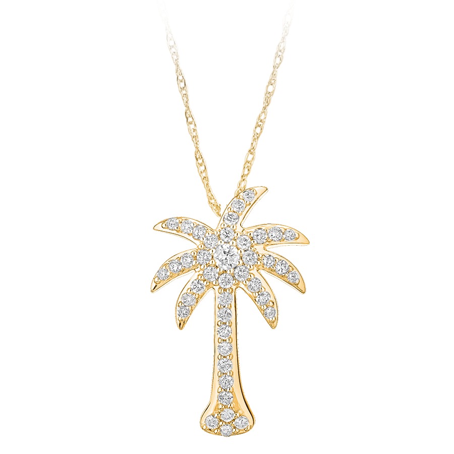 OCEANITY &trade; 14k Yellow Gold Pendant Palm Tree Pendant Hidden Bail Diamond 0.25 Ctw