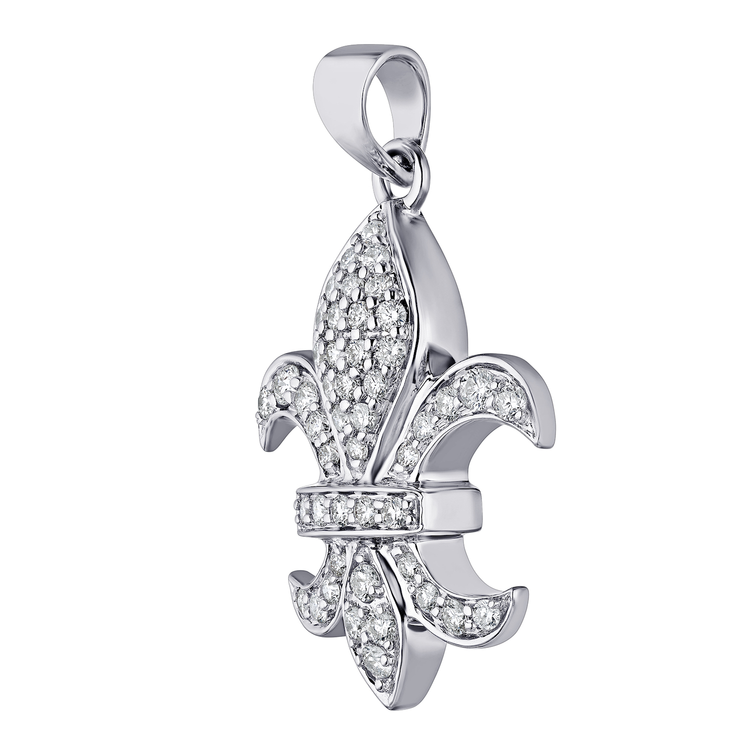 Lis Royale&trade; 14K White Gold Pave Set Fleur-De-Lis Polished Bail Pendant 0.75 Ctw Diamond
