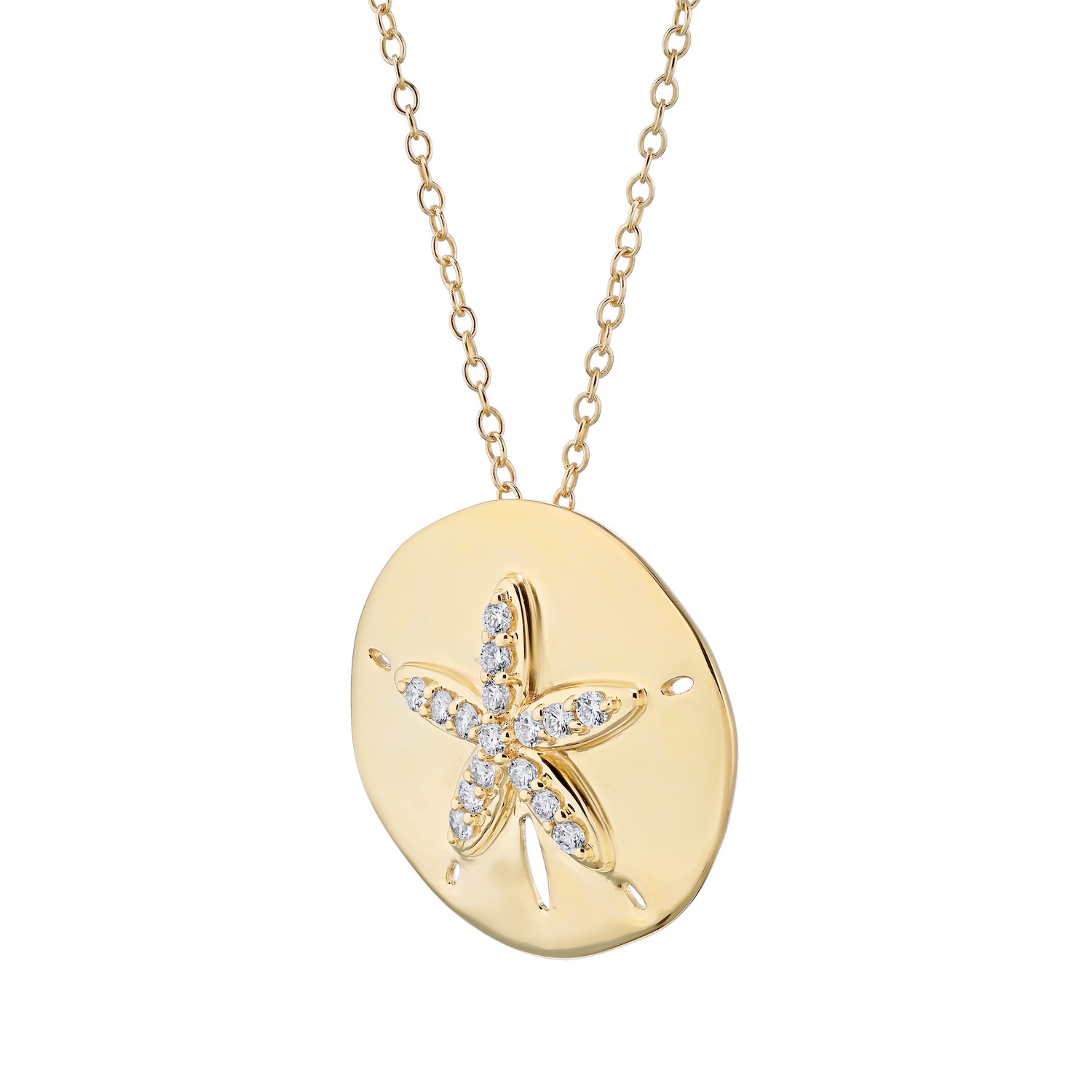 OCEANITY &trade; 14k Yellow Gold Pendant Sand Dollar Satin Finish Diamond 0.25 Ctw