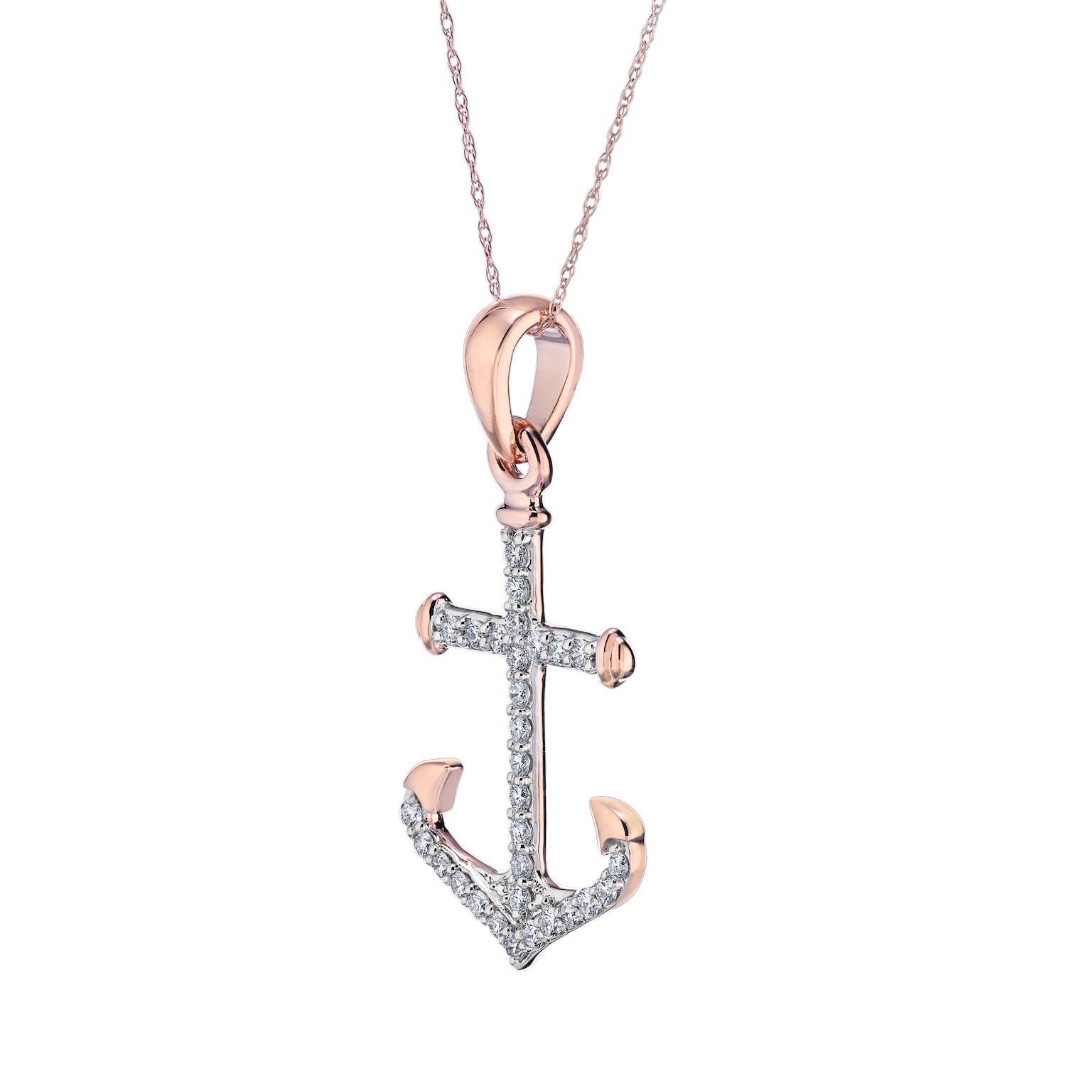 BluSea&trade; 14k White Gold Pendant Classic Style Anchor Pave Set Diamond 1.00 Ctw
