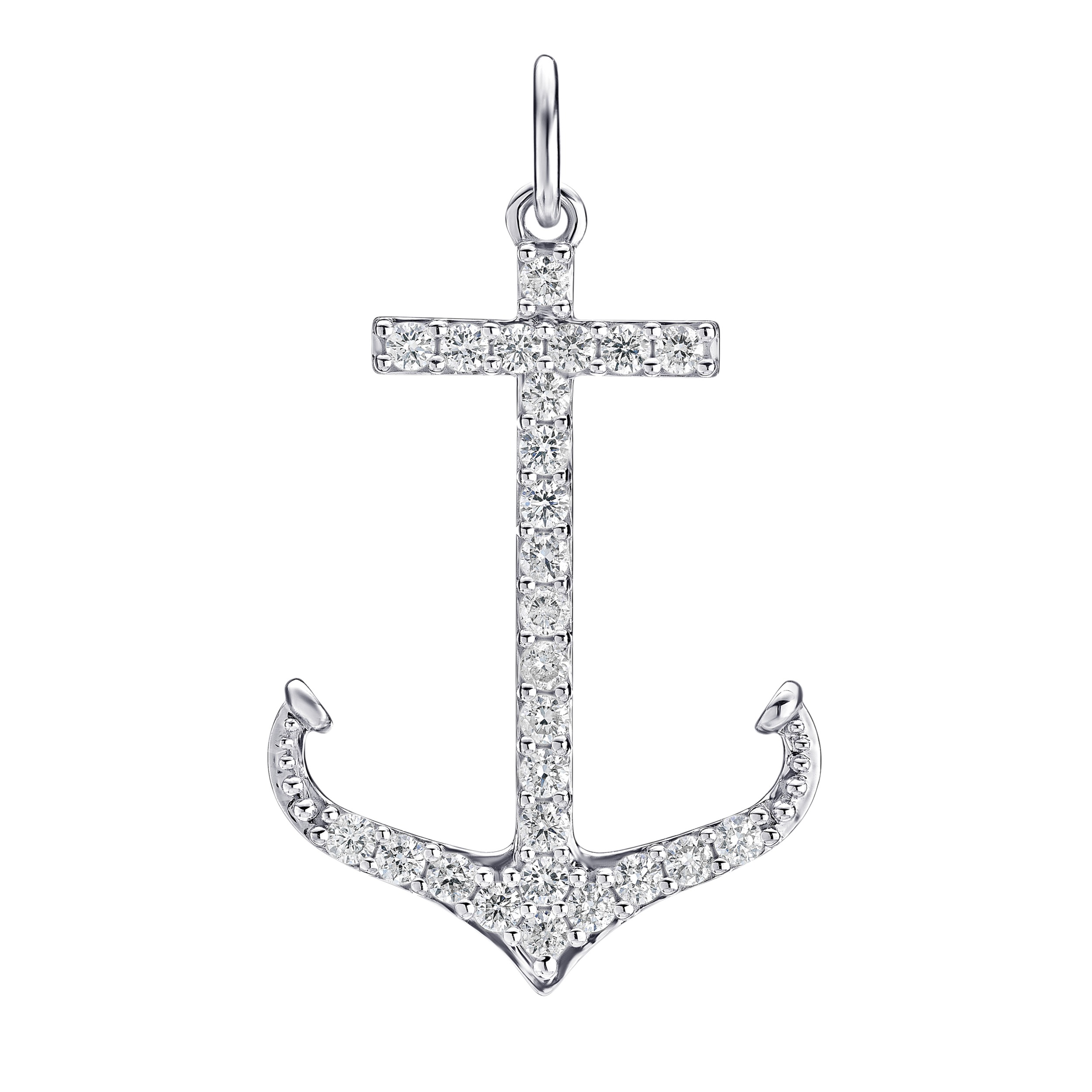 BluSea&trade; 14k White Gold Pendant Classic Style Anchor Pave Set Diamond 0.10 Ctw