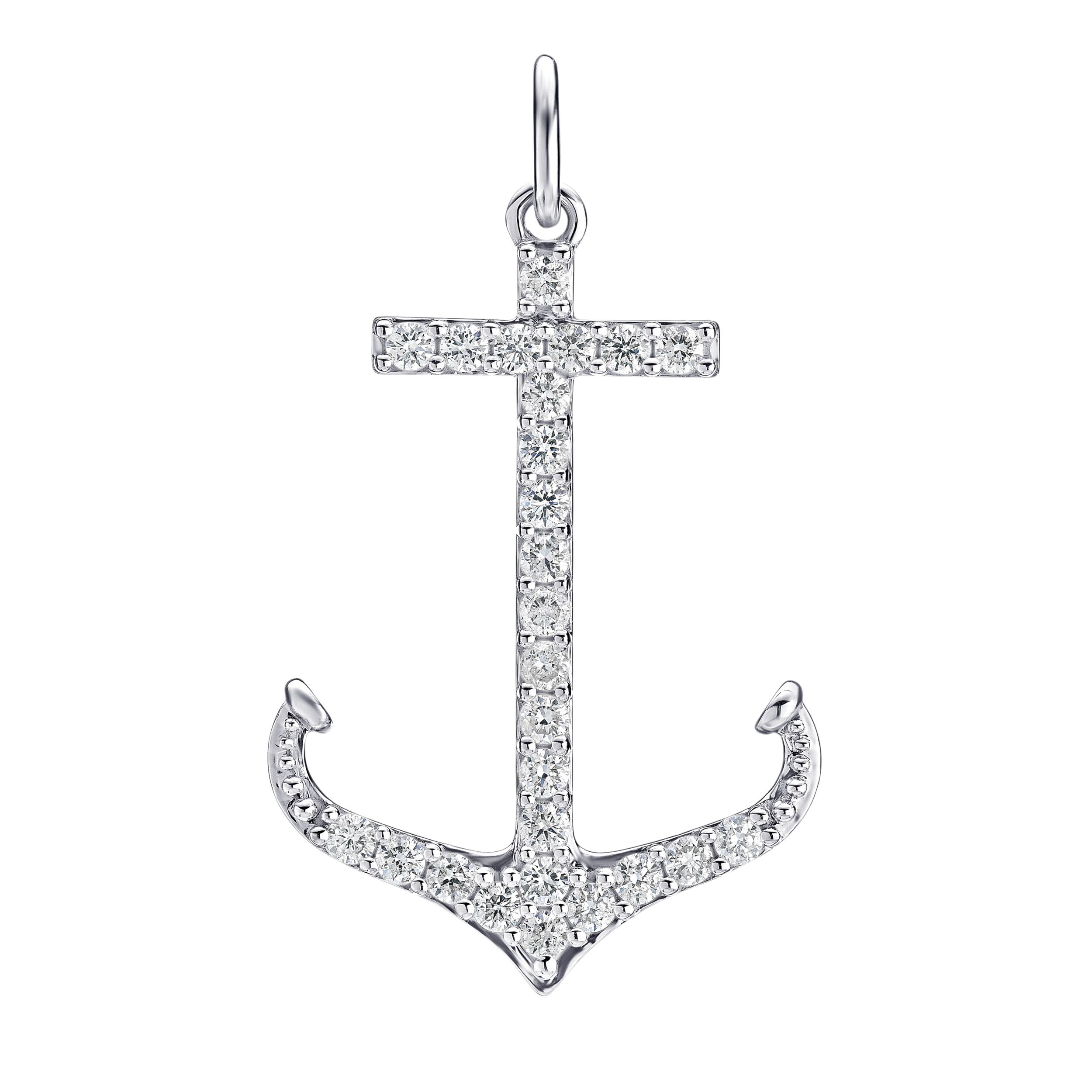 BluSea&trade; 14K White Gold Pendant Classic Style Anchor Pave Set Diamond 0.33 Ctw
