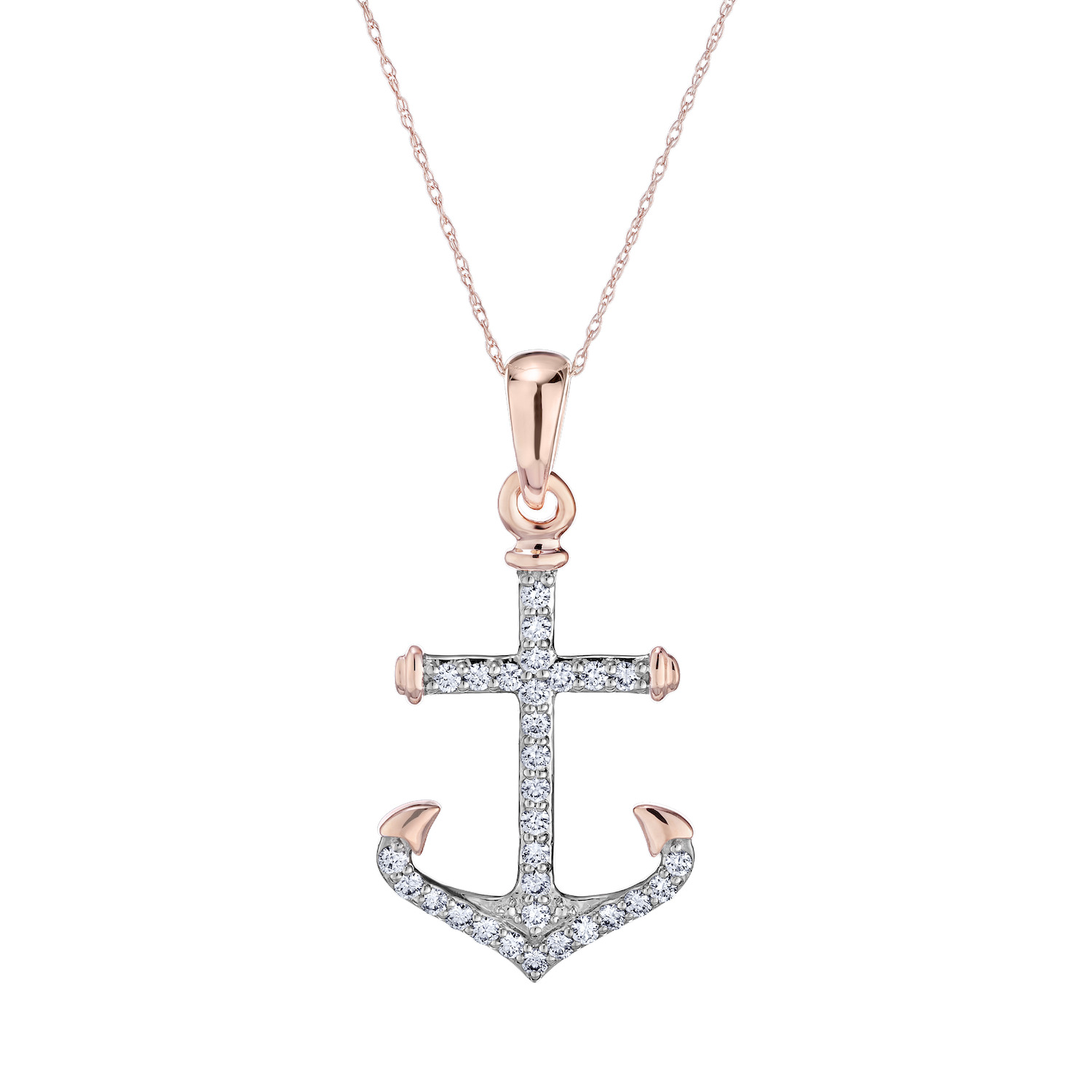 BluSea&trade; 14K White Gold Pendant Classic Style Anchor Pave Set Diamond 0.33 Ctw