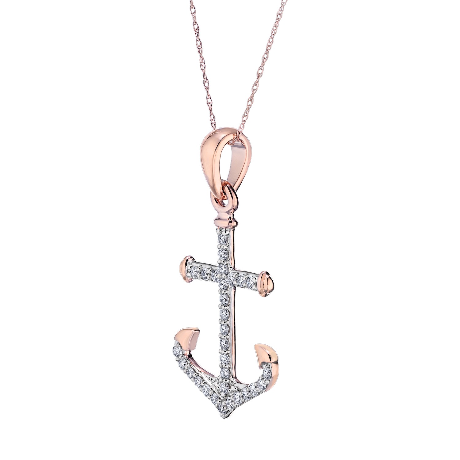 BluSea&trade; 14k Rose Gold Pendant Classic Style Anchor Pave Set Diamond 0.25 Ctw