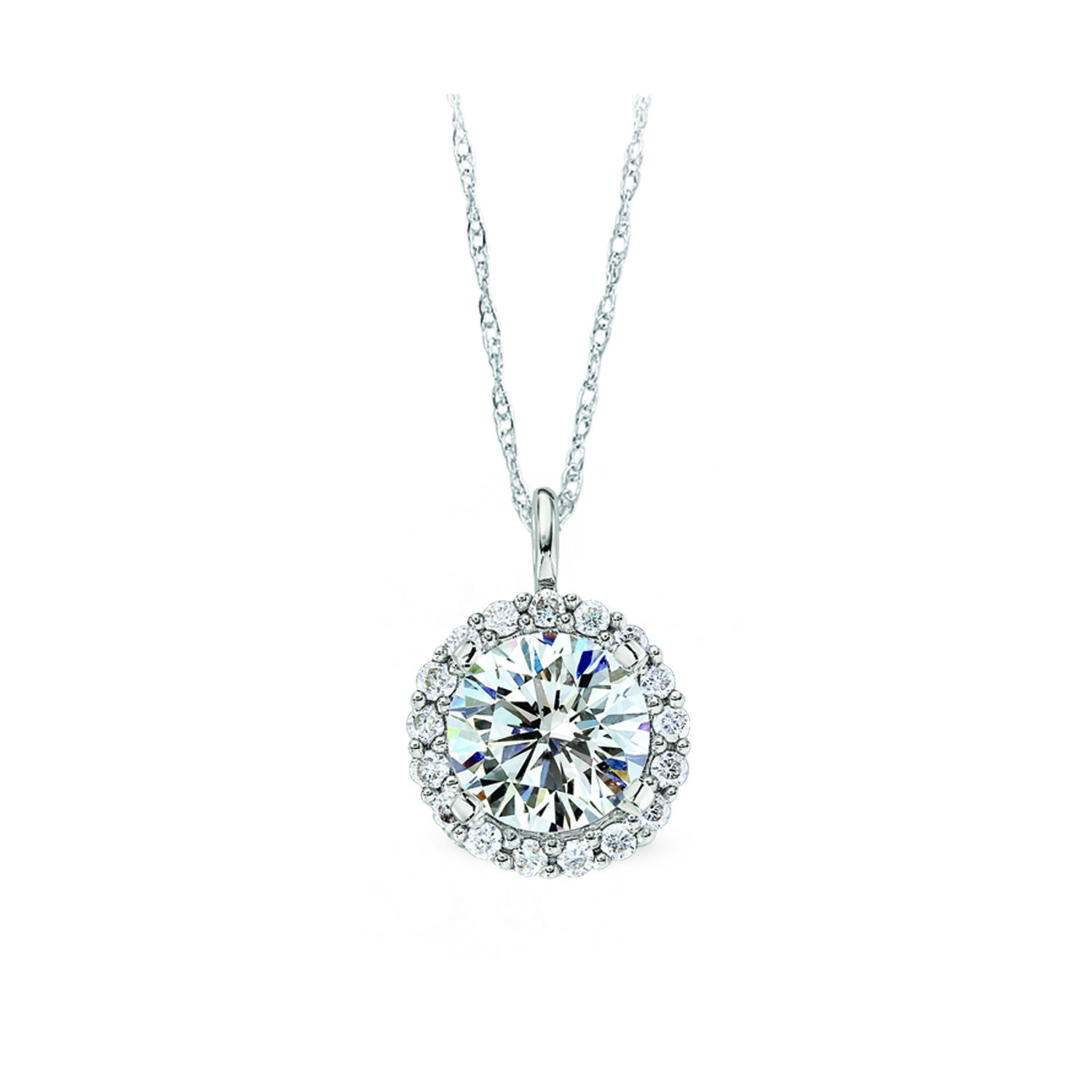 14K White Gold Pendant Prong Set Center with Halo Diamond 0.33 Ctw