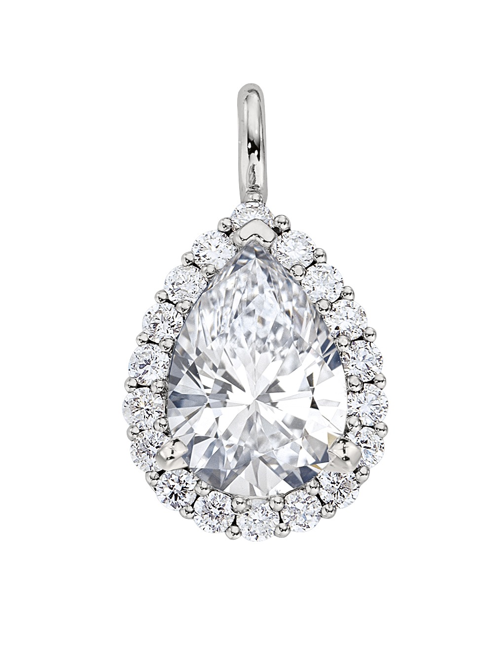 14K White Gold Pendant Pear Shape with Halo Diamond 0.40 Ctw