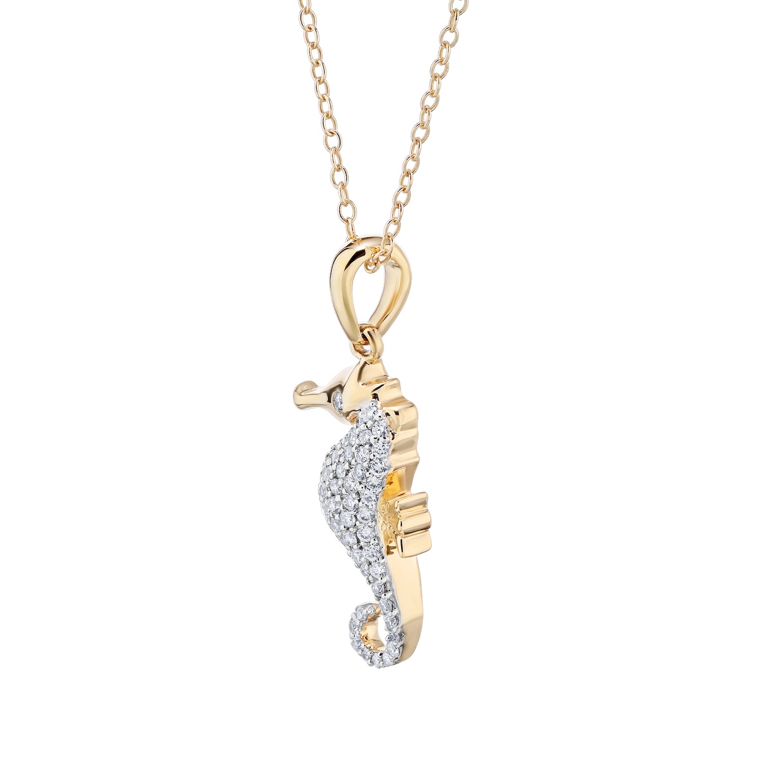 Oceanity&trade; 14k Yellow Gold Pendant Pave Set Sea Horse Polished Mane Diamond 0.33 Ctw