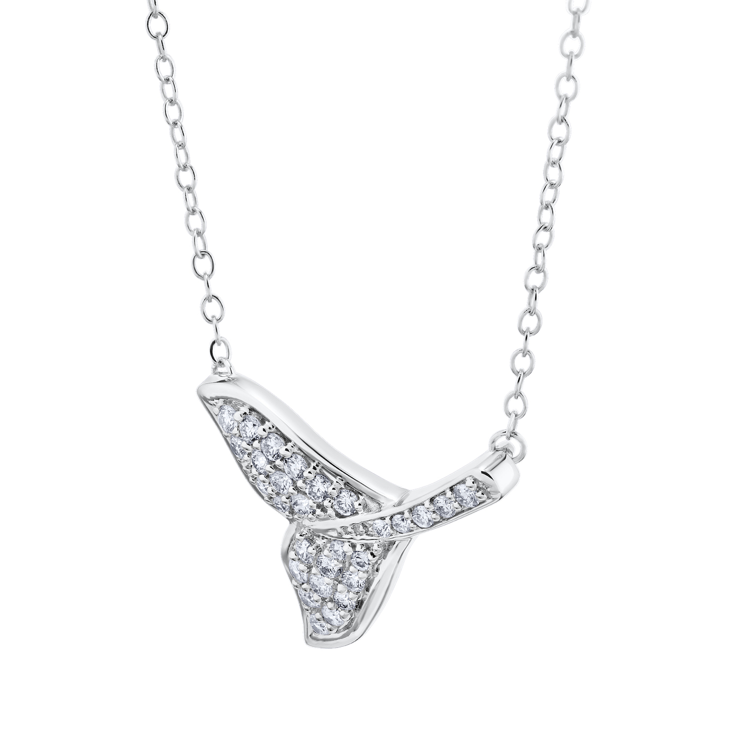 OCEANITY &trade; 14k White Gold Necklace Pave Whale Tail Diamond 0.25 Ctw