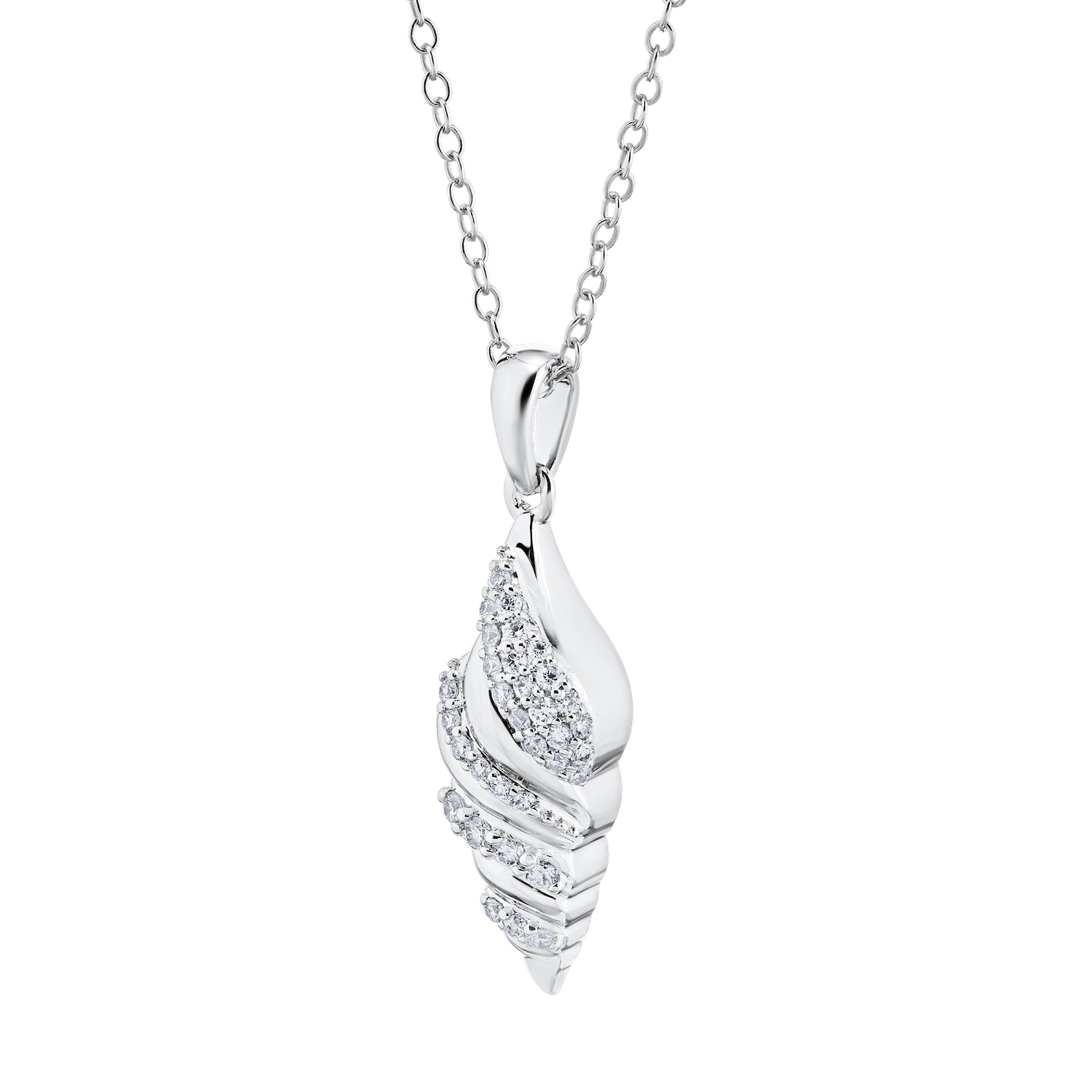 OCEANITY &trade; 14k White Gold Pendant Cone Shell Pave & Polished Diamond 0.20 Ctw