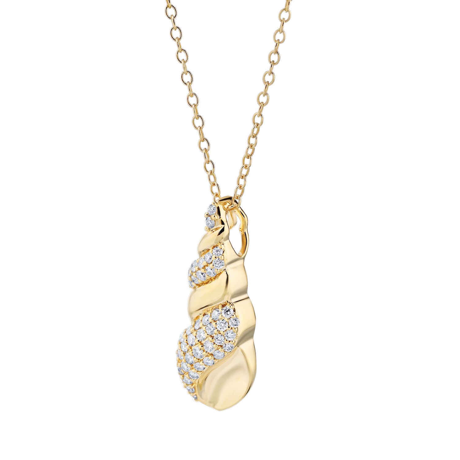 OCEANITY &trade; 14k Yellow Gold Pendant Inverse Cone Shell Pave & Polished Diamond 0.25 Ctw