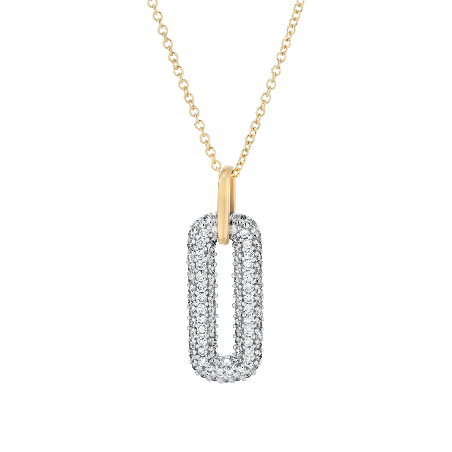 14K Two Tone Pendant Pave Paperclip Plain Bail Diamond 0.50 Ctw