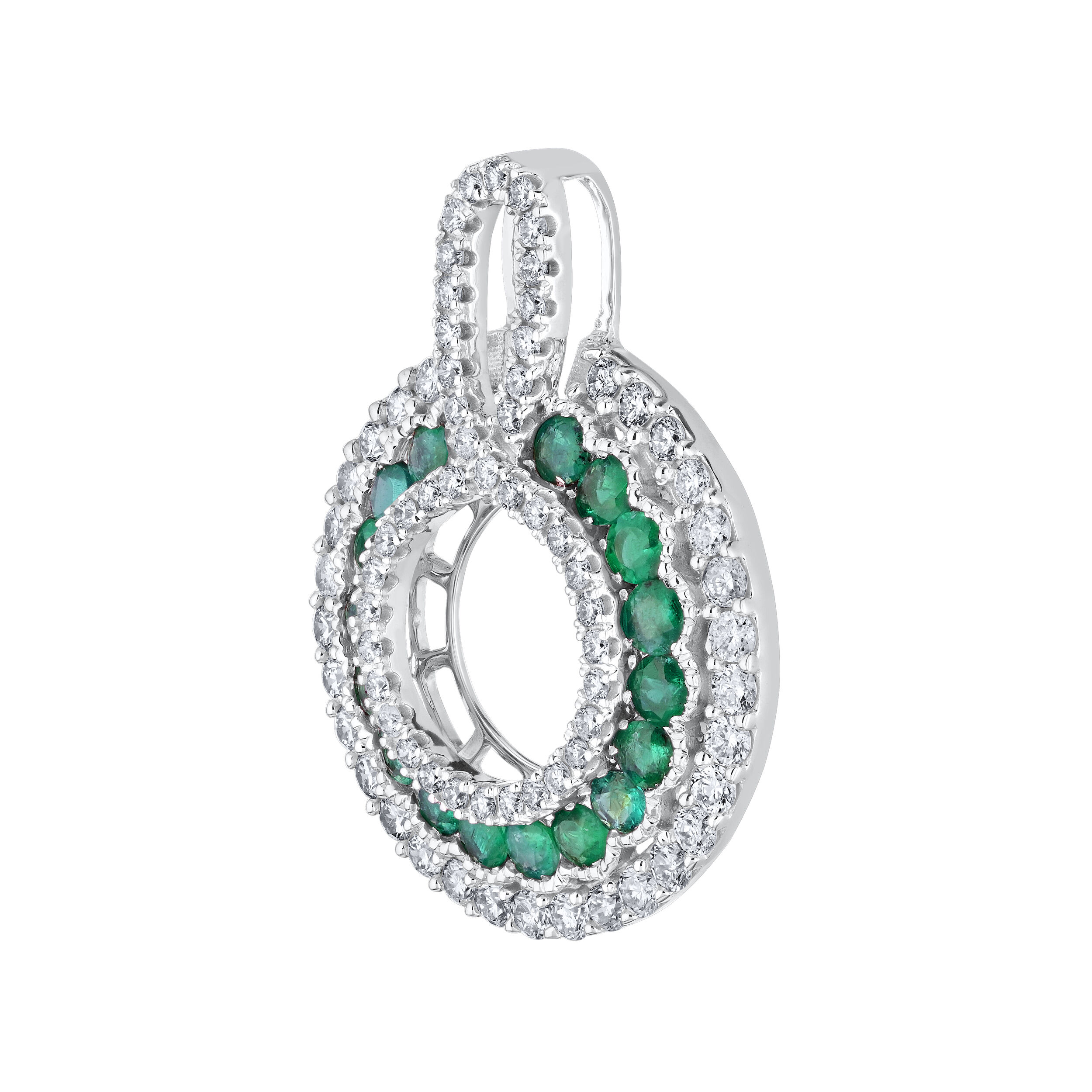 Majestic Gems&trade; 14k White Gold Round Cutout Emerald & Diamond Emerald & Diamond 2.07 Ctw