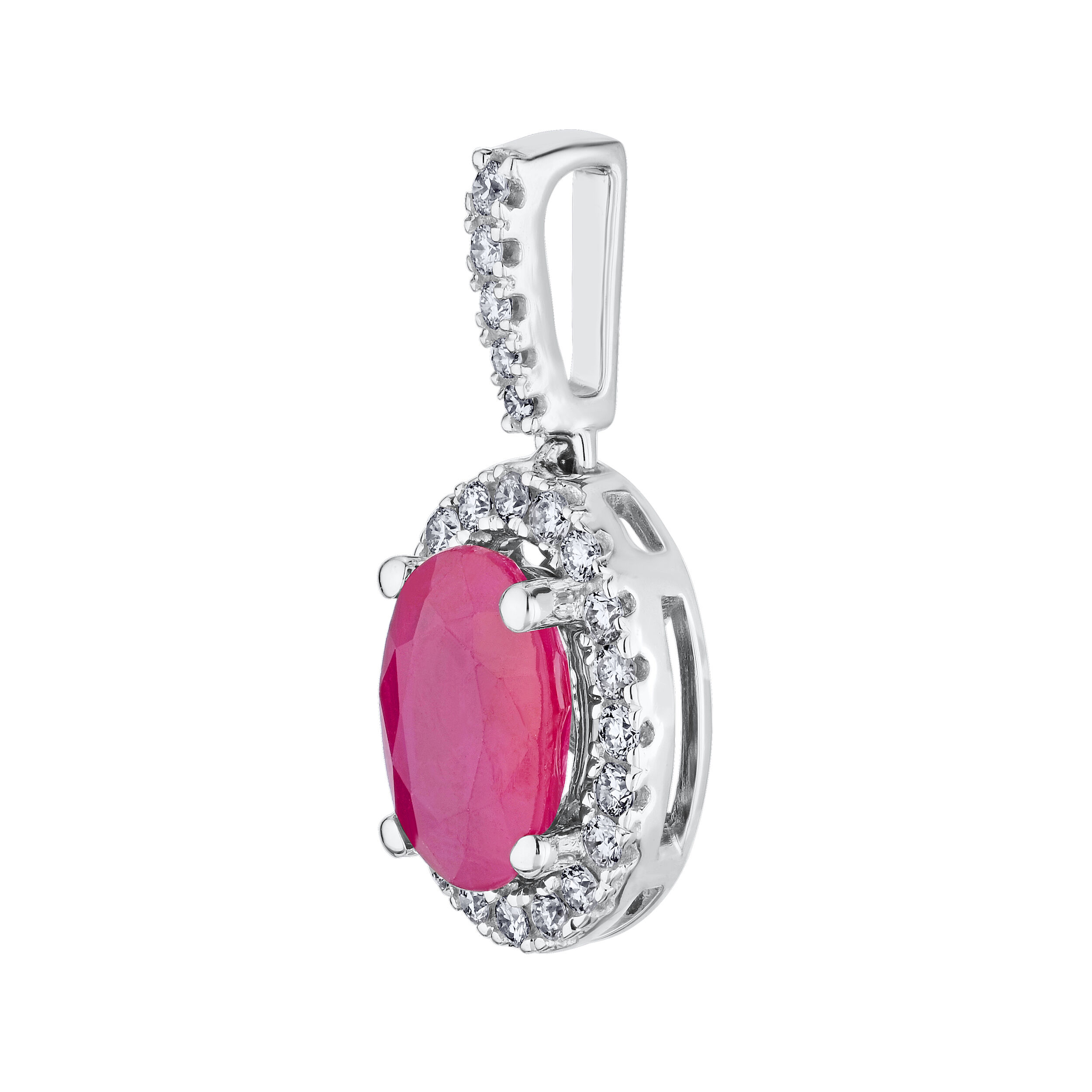 Majestic Gems&trade; 14k White Gold Oval Color Center with Halo Ruby & Diamond 1.271 Ctw