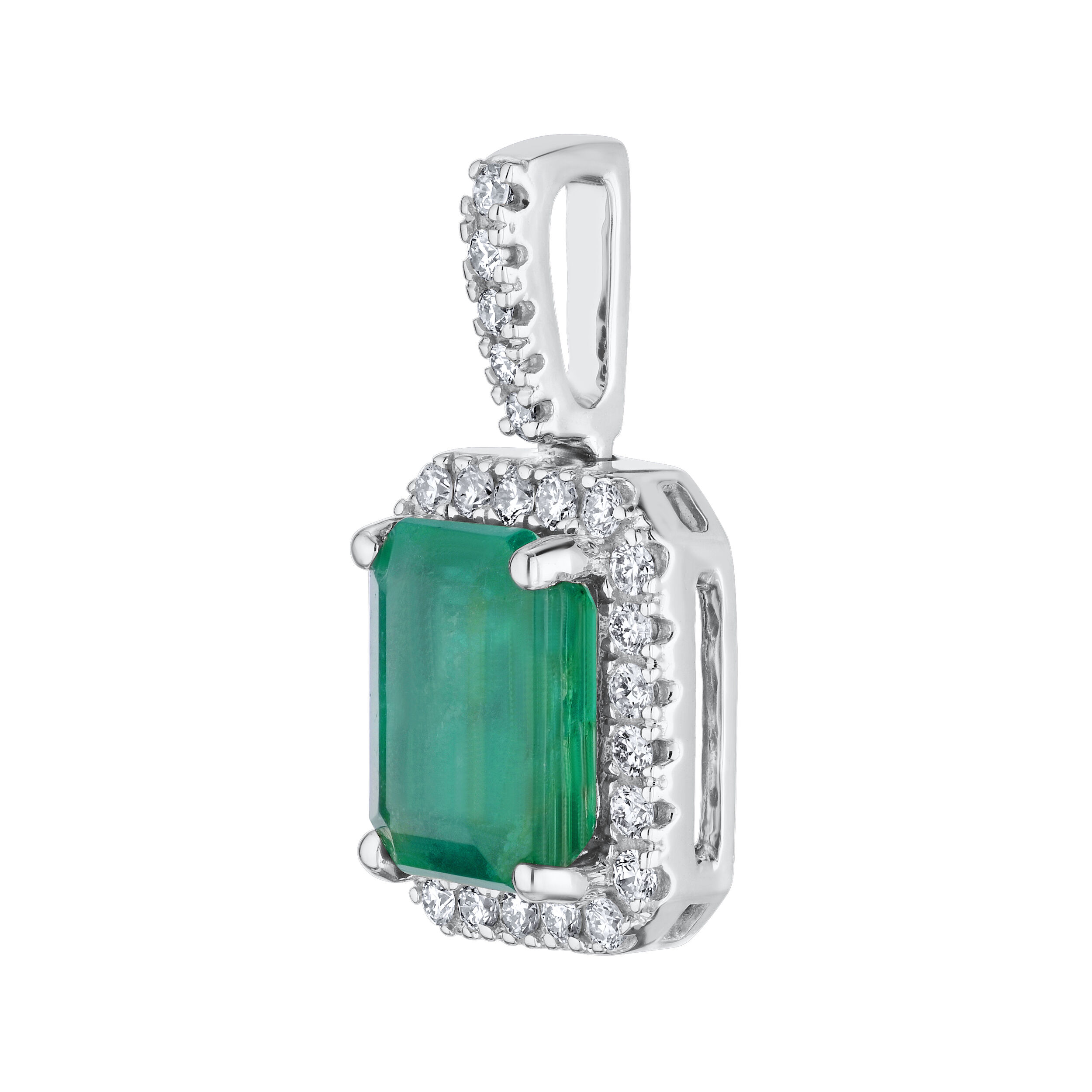 Majestic Gems&trade; 14k White Gold Emerald Shape Color Center with Halo Emerald & Diamond 1.257 Ctw