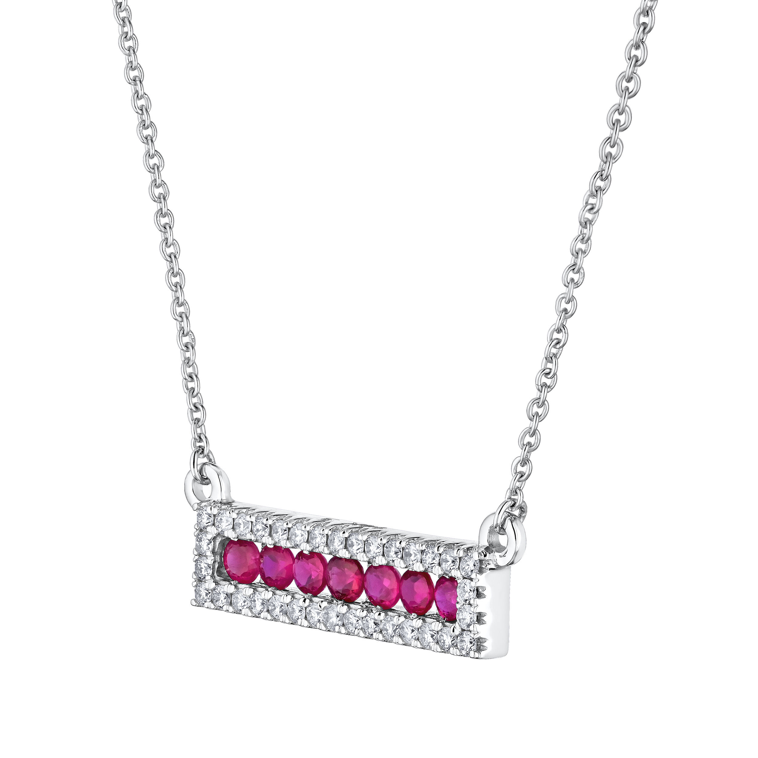 Majestic Gems&trade; 14k White Gold Bar Channel Set Emerald with Diamond Surround Ruby & Diamond 0.72 Ctw