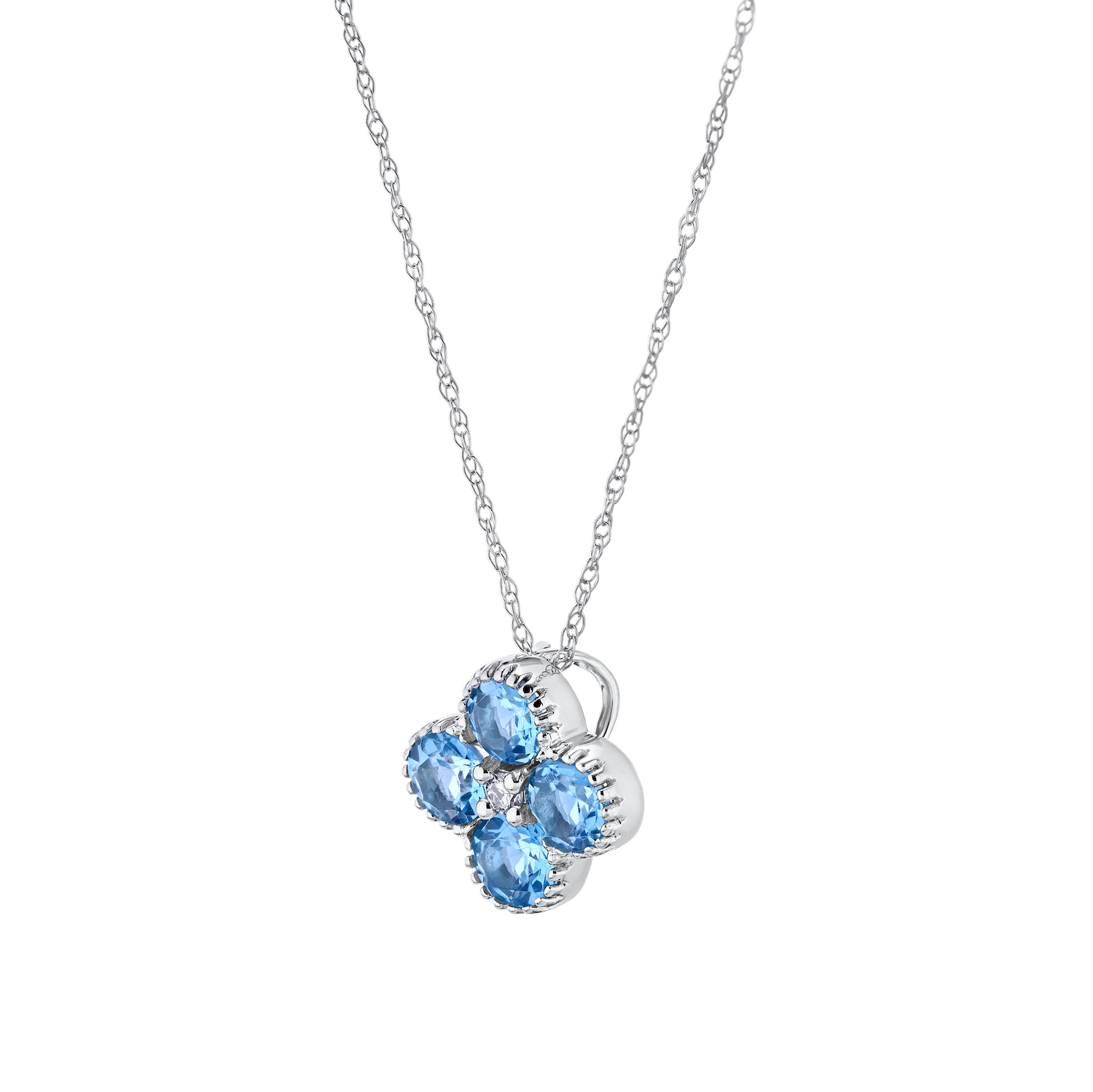 Majestic Gems&trade; 10k White Gold Color Clover Slider Diamond Center Blue Topaz & Diamond 1.02 Ctw