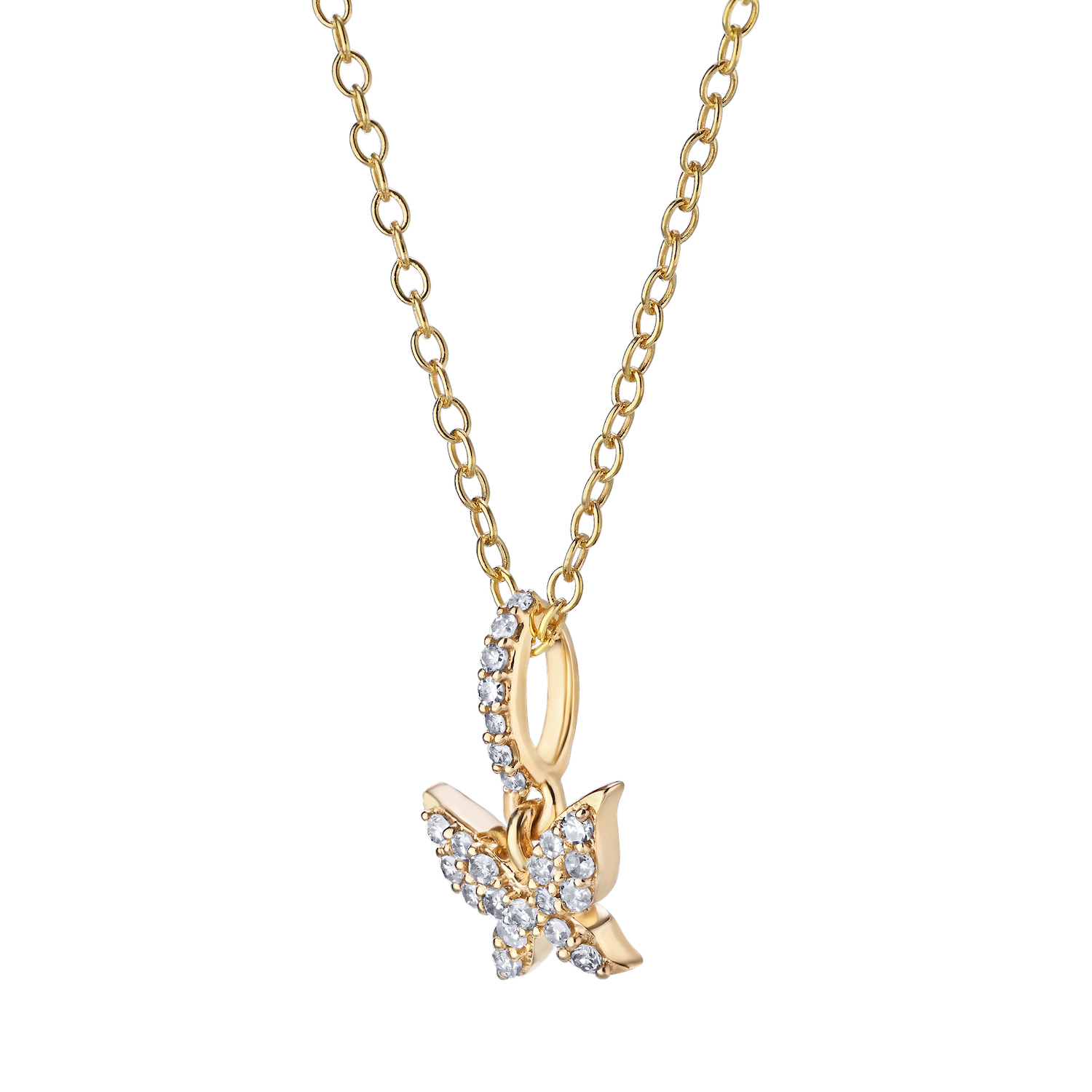 10K Yellow Gold Pendant Butterfly Pave Diamond Bail Diamond 0.10 Ctw