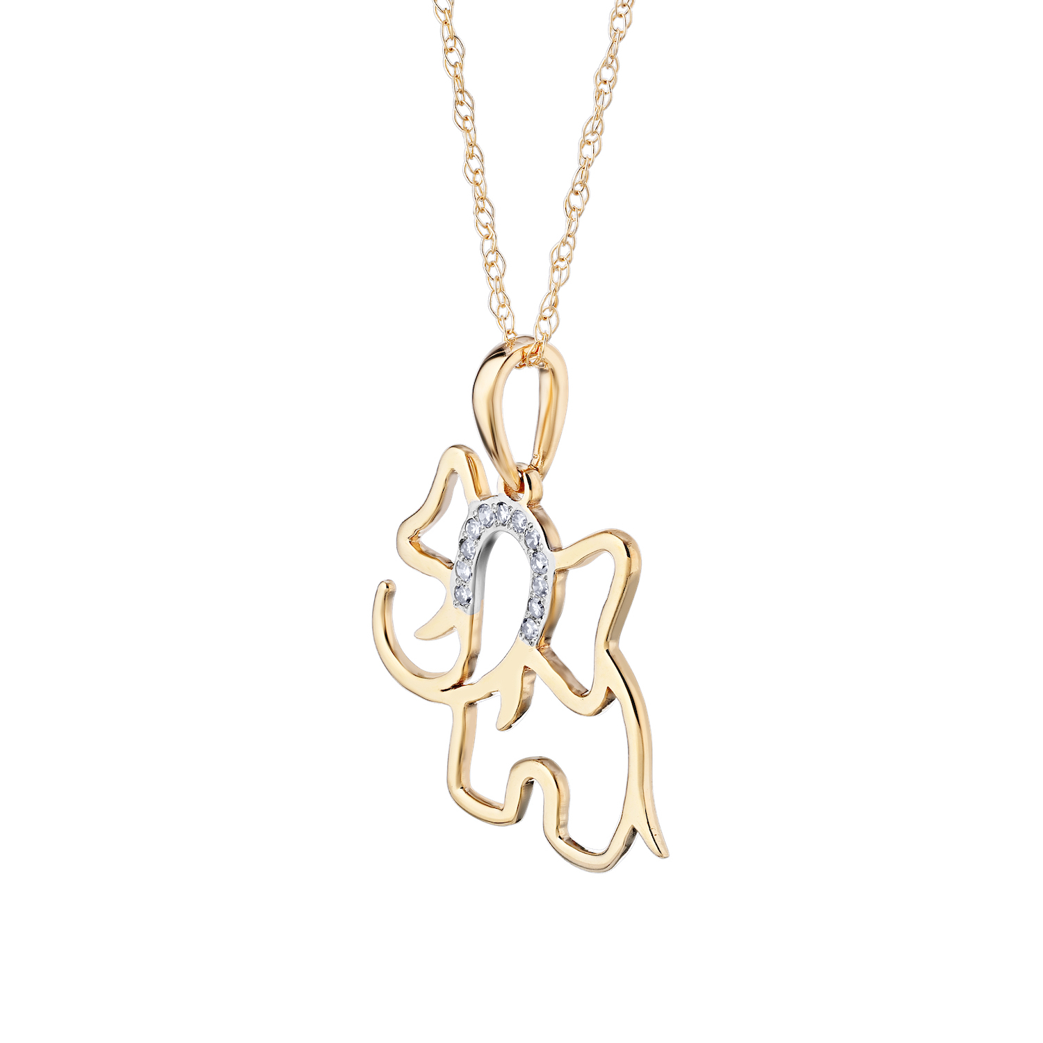 10K Yellow Gold Pendant Cutout Elephant Diamond 0.05 Ctw