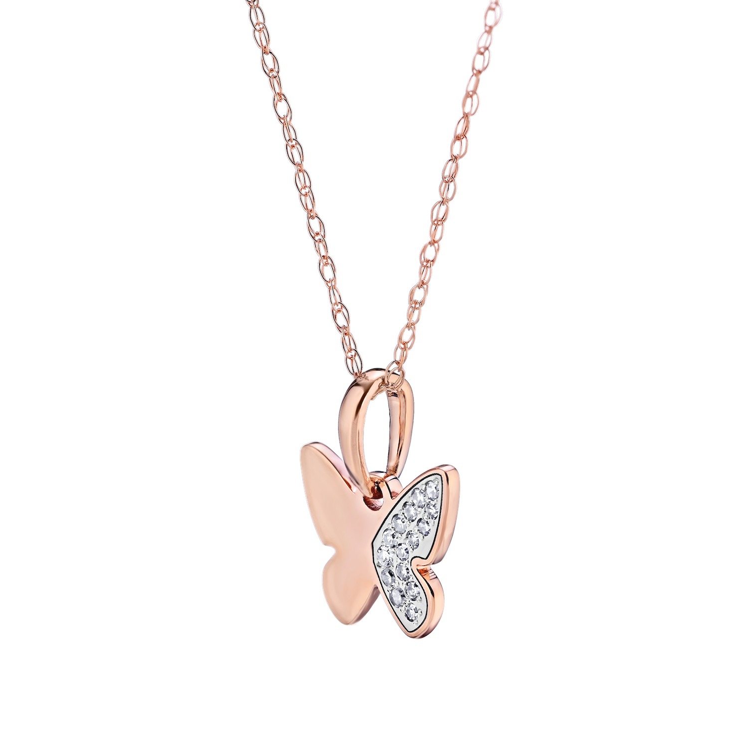 ZooLightful&trade; 10K Rose Gold Butterfly One Wing Pave Pendant Diamond 0.05 Ctw