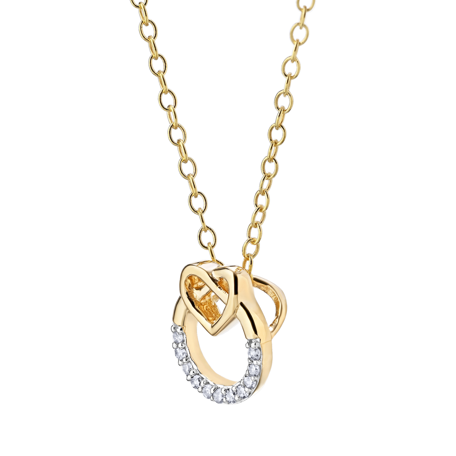 10K Yellow Gold Pendant Circle with Heart Hidden Bail Diamond 0.05 Ctw